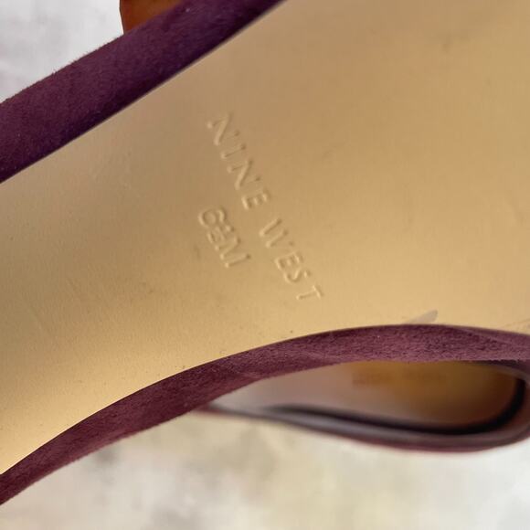 Nine West Platform Block Heels 6.5 Suede Burgundy Quiet Luxury Office Siren - Picture 6 of 8